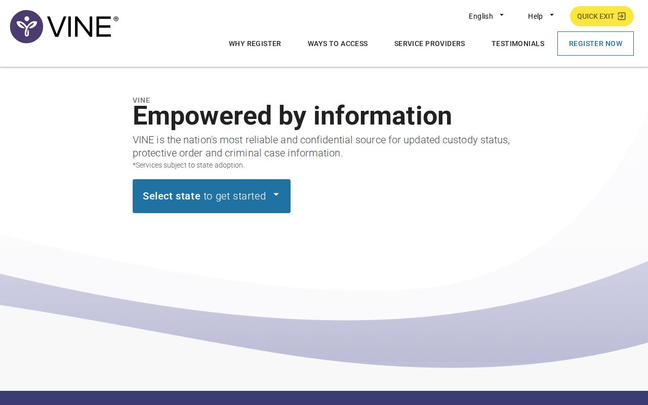 Missouri VINELink offender search screen with no personal record selected