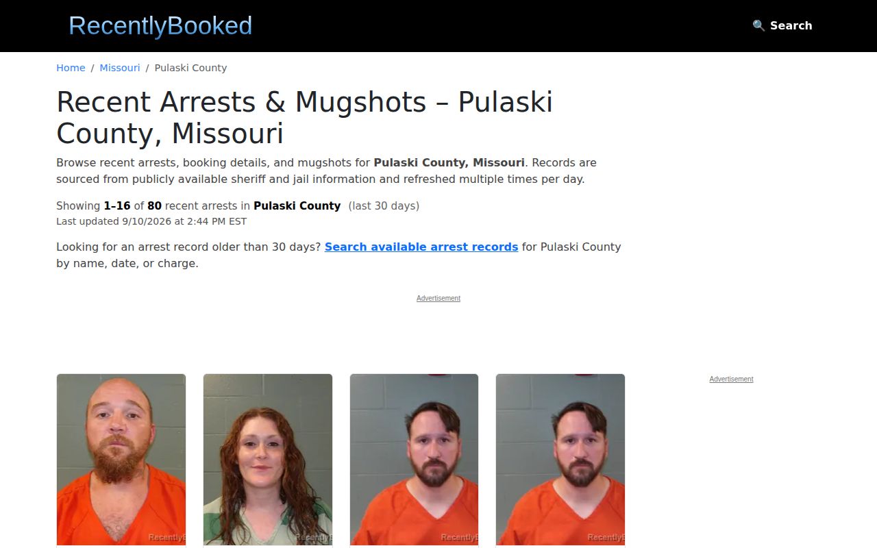 RecentlyBooked Pulaski County secondary index