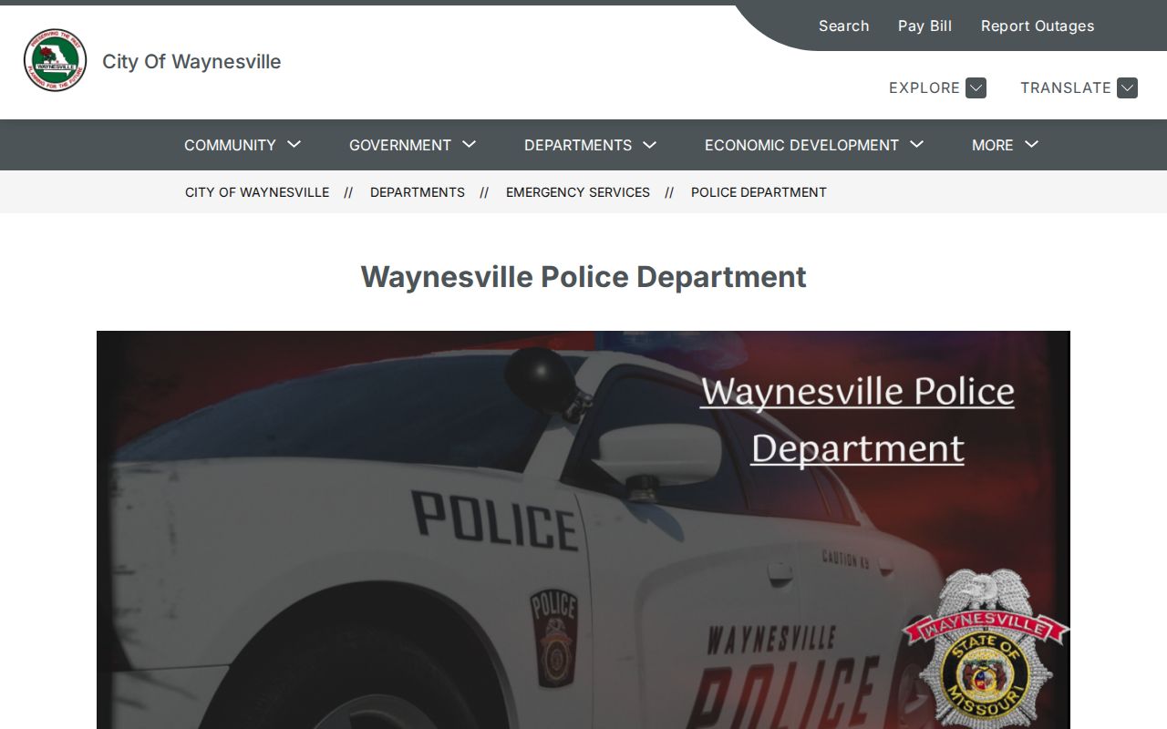 Official Waynesville Police Department webpage with city police contact details