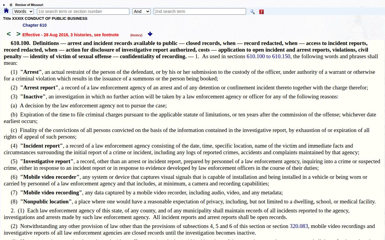 Missouri arrest record statute